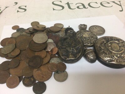 A Collection of used circulated coinage including an 1892 Crown scrap silver lids and other ornaments