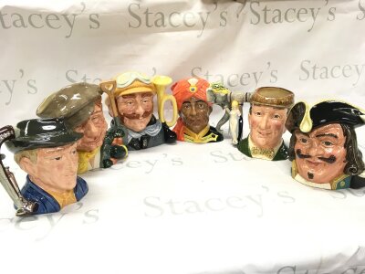 Six Royal Doulton porcelain character jugs, no obvious damage or restoration