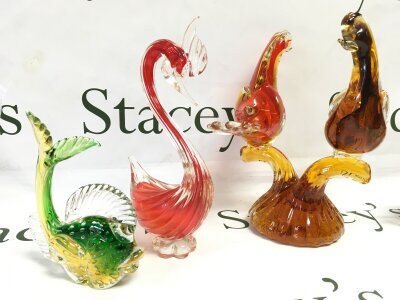 Three Murano glass ornaments. 16 to 26cm tall