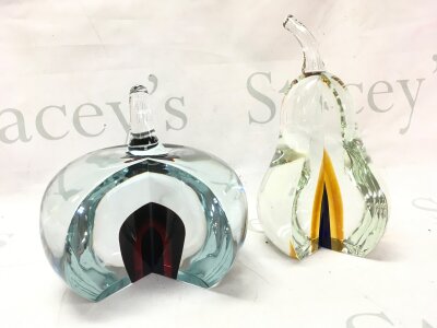 Two large mid century Czech exbor glass fruit items. 16 and 20cm tall