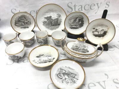 An early English hunting scene / hare coursing design porcelain set