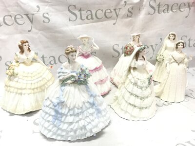 Seven Coalport porcelain lady figures