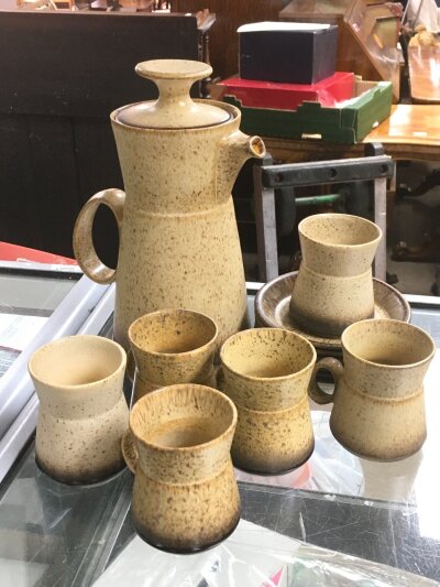 Iden Pottery Rye Sussex coffee set and more Iden ceramics including a vase and goblets, no reserve