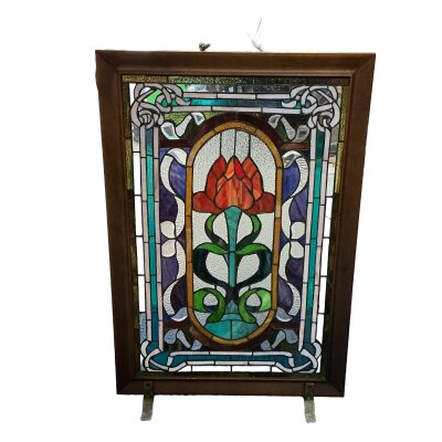 A vintage stained glass fire screen. 82cm x 54cm