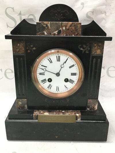 A slate and marble mantle clock french movement, dated 1892