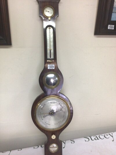 A Rosewood 19th century barometer with thermometer box maker WS Ferguson Elgin.