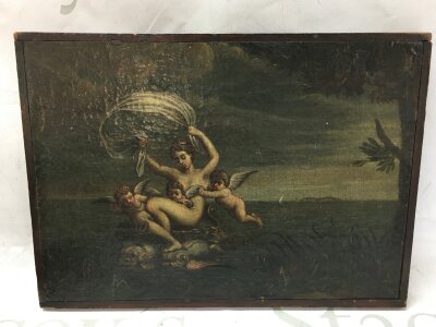 An oil painting retrospective of the works of Domenico Zampieri (1581-1641). 32x23cm