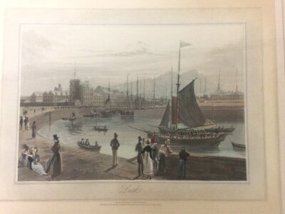 A set of four framed 19th century prints well presented and in good condition views of Scotland Dundee Leith mainly harbours and ports drawn and engraved by Will Daniell. 46x39cm (4)