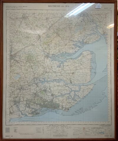 A large framed O/S map of Southend on Sea, S16240