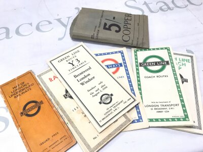 A 1927 London Underground map, 1935 railway map, 1950 map London green line maps (7 in total)