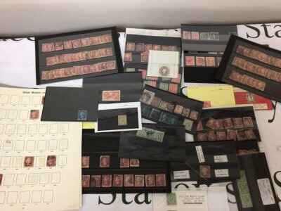 A collection of Victorian and later stamps including a good example of an Edwardian VII one pound stamp a good selection of Penny reds blues and other Victorian, Edward VII and George V stamps.