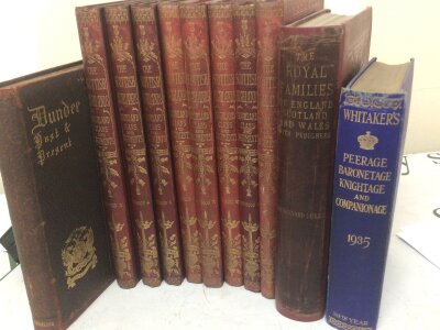 A collection of books eight Vol The Scottish Highlands Highland Clans and Regiments. Dundee past and present Whitaker Peerage Kinghtage 1935 and The Royal Families of Scotland England and Wales.