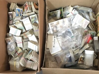 Two boxes of loose cigarette cards including Gallaher, Wills, Churchman, Carreras etc