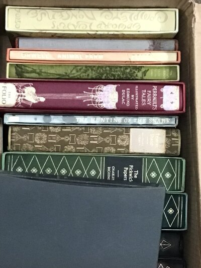 A Collection of Folio Society  books including Perrault Fairy Tales with illustrations by Edmund Dulac Edward Lears Complete Nonsence and more.