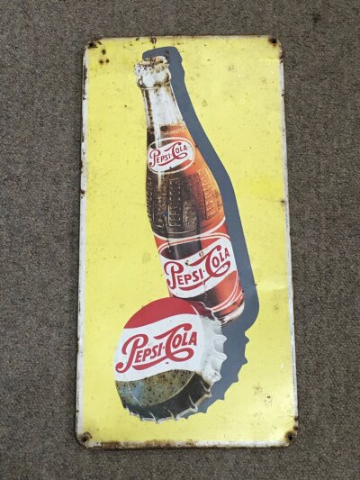 A vintage Pepsi tin advertising sign ,25cm wide 50cm tall