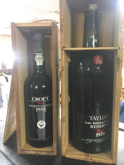 A bottle of 1974 Taylors port and a bottle of Croft 1983