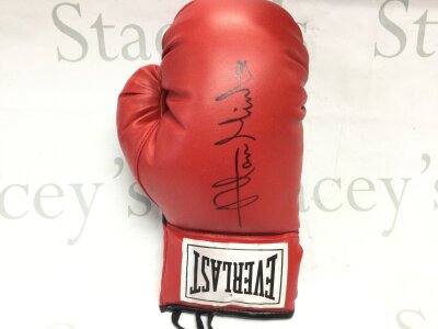 An Alan Minter signed red everlast boxing glove.