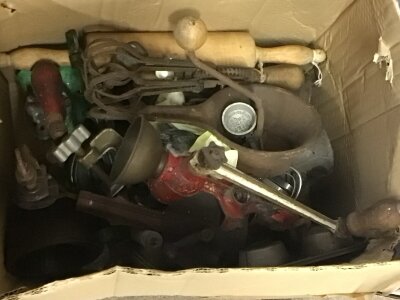 A box containing Vintage Kitchen equipment a Mincer- NO RESERVE