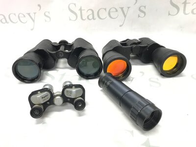 Binoculars and a Eschenbach Farlux 8x30 1000m monocular. Copitar 8x20