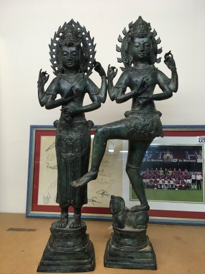 A pair of spelter Deities, including Vishnu- 60cm in height - NO RESERVE