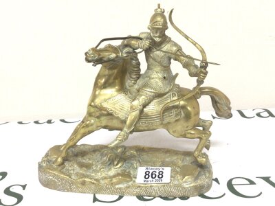 A Cass bronze late 19th century figure of a knight on horse back with bow and arrow (arrow loose) height 21cm