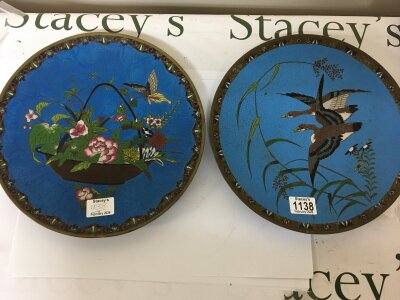 Two Cloisonné chargers decorated with flying birds- NO RESERVE