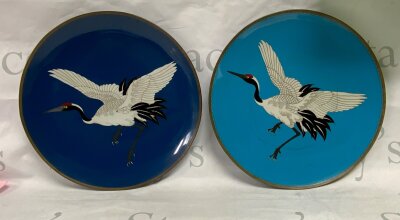 2 19th Century Japanese Cloisonné wall chargers 30cm Diameter.