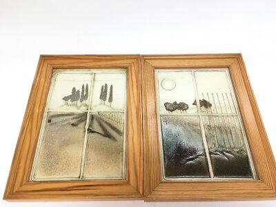 Two ceramic wall plaques by Paul Gooderham. 19x25cm