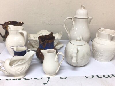 A collection of late 19th century lustre jugs and 20th century Hartley Greens Leeds creamware ceramics (a lot)