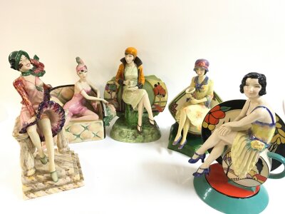 Levin Francis Peggy Davis ceramic lady figures including La Brise, La Femme Fatal, Afternoon Tea, Renaissance. 21 to 25cm tall