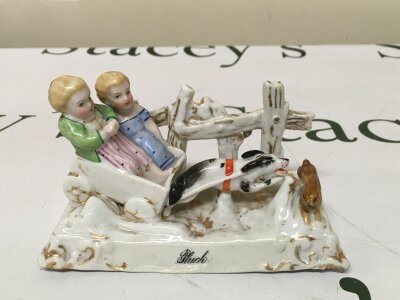 Victorian Fairing, Pluck. 
Physical condition is good. Paint work on figures show an untarnished state. Paint and gilding in both foreground and background has faded but still visible.