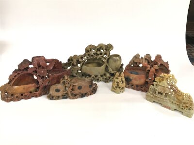 A Collection of soap stone carvings. 8 to 16cm tall