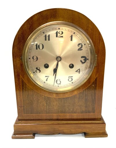 A small domed topped Edwardian mantle Clock, 31cm