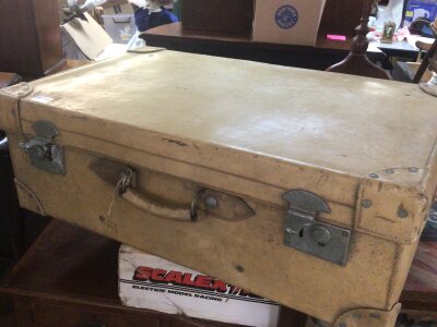 A Vintage leather light coloured case of rectangular shape 76cm long 46cm deep Hight 26cm