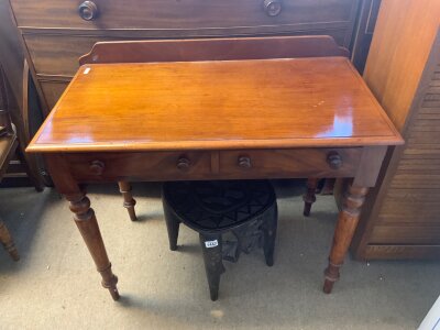 A 19th Century mahogany side table with 2 drawers. 36” x 19” x 32”.