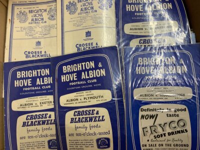 Brighton Home Football Programmes: Large quantity with at least one per season from 53/54. There are hundreds of a more modern era all individually bagged to keep the programmes excellent. Instructions to sell. (Quantity in box)