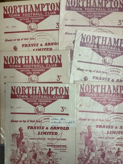 Northampton Reading Oxford Luton + Peterborough Football Programmes: Home programmes starting off with a one per club per season collection but with many more added over the years. Must view with Aldershot also spotted. (Quantity in 2 boxes)