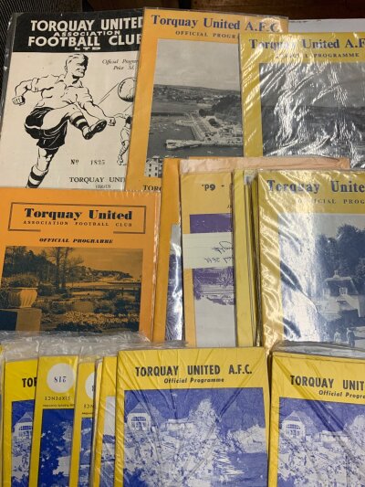 Exeter Torquay + Plymouth Home Football Programmes: Excellent condition programmes from the South West clubs starting off with a one per club per season collection but with many more added over the years. Instructions to sell. (Quantity in 2 boxes)