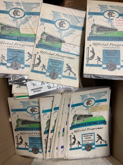 East Midlands + More Football Programmes: Home programmes of Mansfield Derby Chesterfield Notts County Port Vale + Leicester starting off with a one per club per season collection but with many more added over the years. Instructions to sell. (Quantity in box)