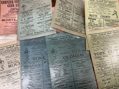 Stoke Chester Stockport Crewe + Shrewsbury Football Programmes: Home programmes starting off with a one per club per season collection but with many more added over the years. Instructions to sell. (Quantity in box)