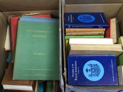 Two boxes containing Antique and later books on chemistry and other science books NO RESERVE