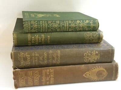 Four early 20th Century books including The Secret Garden by Frances Hodgson Burnett , old Irish folk music and songs by P.W Joyce, Quality street by J.M Barrie, Stories from Hans Anderson