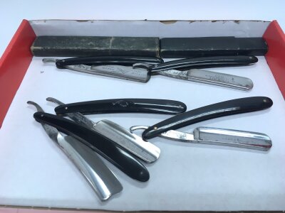 Five vintage straight razors , Crown x sword, the gauntlet razor , owight etc