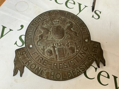 an original cast brass/bronze makers plaque for millers patent a British safe manufacturer . Number 212 patent/design registration number. A mid to late Victorian/ Edwardian period pre 1870 to 1920 Collectable. It is one of Britain’s most respected safe makers through the 19th century making it a priority to own as a collectors item