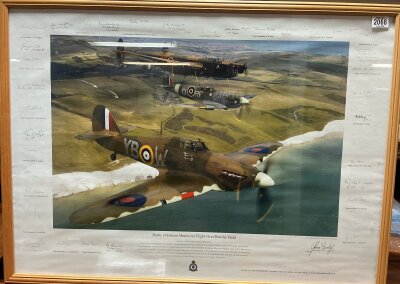 Battle of Britain memorial fight over beach head (signed) printed.
Height: 69cm 
Width: 95cm