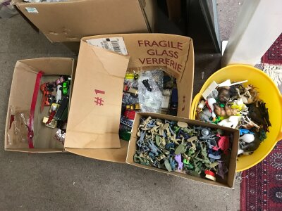 A Collection of assort die cast vehicles, plastic figures etc including Dinky Matchbox