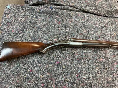 A 12 bore Bartrom side by side shotgun. Black powder only. 
26.5 inch barrel and 42.5 overall.
Serial 28386 /2397

Please note that a shotgun license is required to purchase this lot. Viewing and collection is by appointment only.