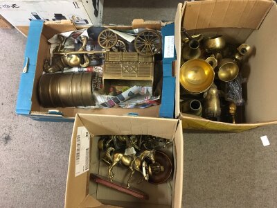 Three boxes of vintage brassware