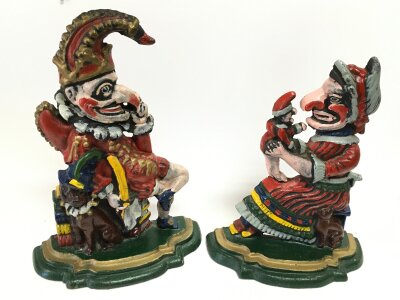 Punch and Judy cast iron door stops 26 and 30cm tall