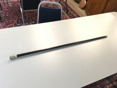 A Chinese Burmese silver top sword stick. 92cm long . Blade 18cm long